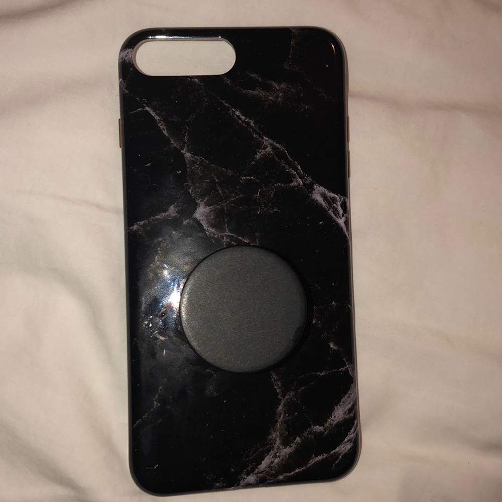 Black marble print iPhone 7/8 plus case+ popsocket